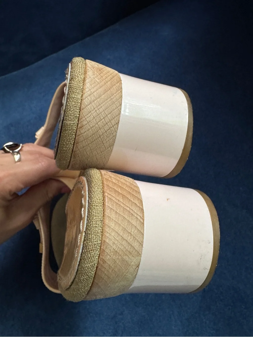Louis Vuitton Signature Logo Wooden Tan pink Patent Leather Mule Sandals Size 38